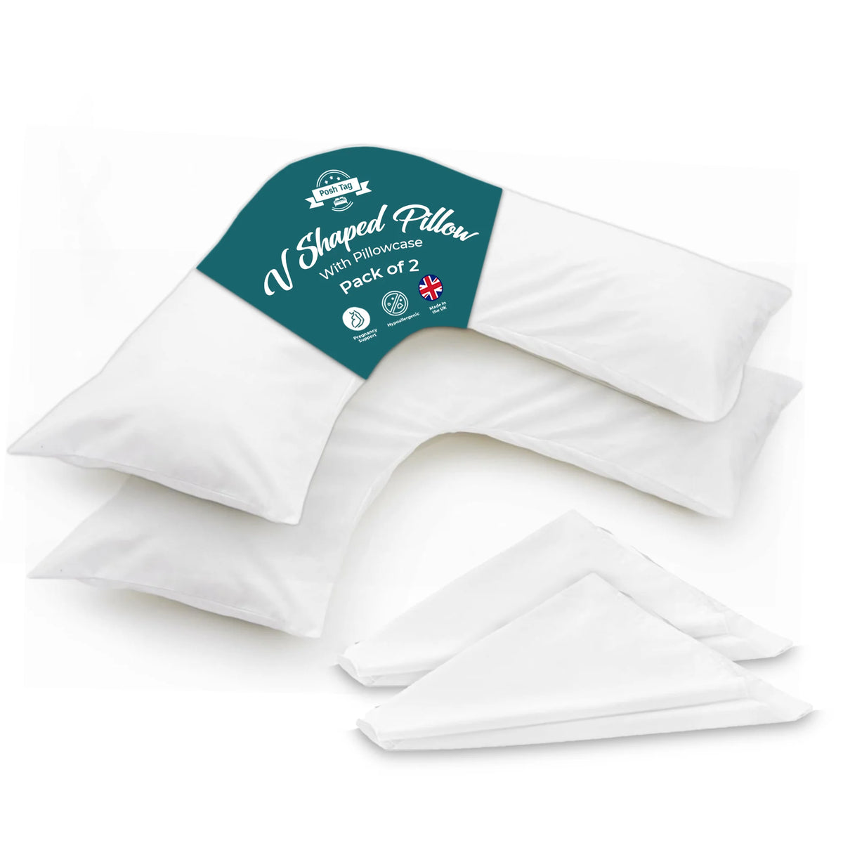 Posh Tag V shaped pillows with pillowcases, pack of 2