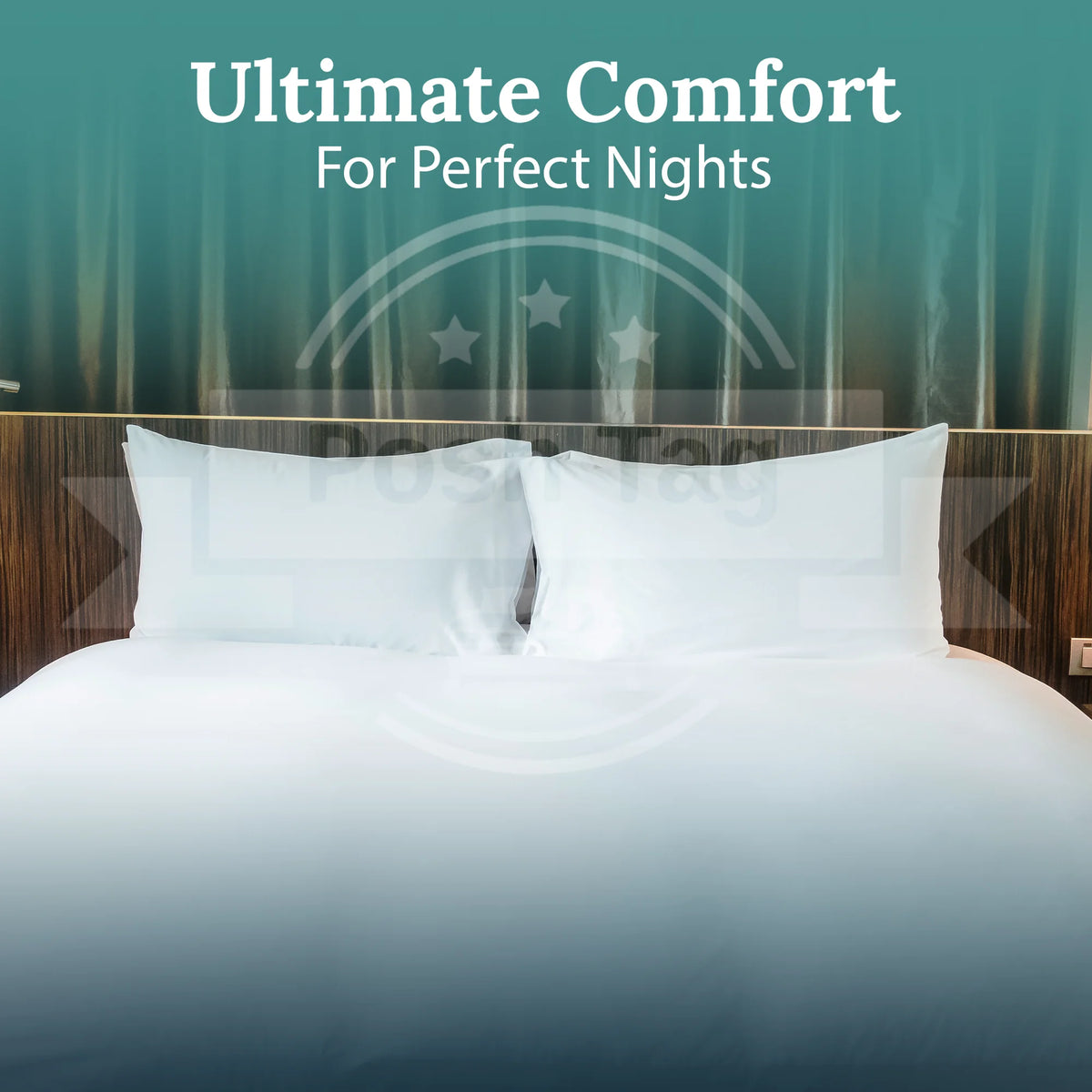 Hotel quality pillows dressed on a bed for ultimate comfort