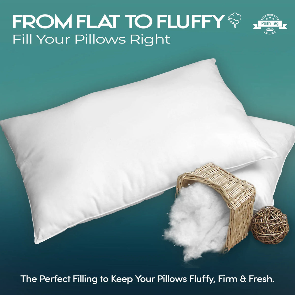 Hollowfibre filling used to refill a flat pillow and restore its loft