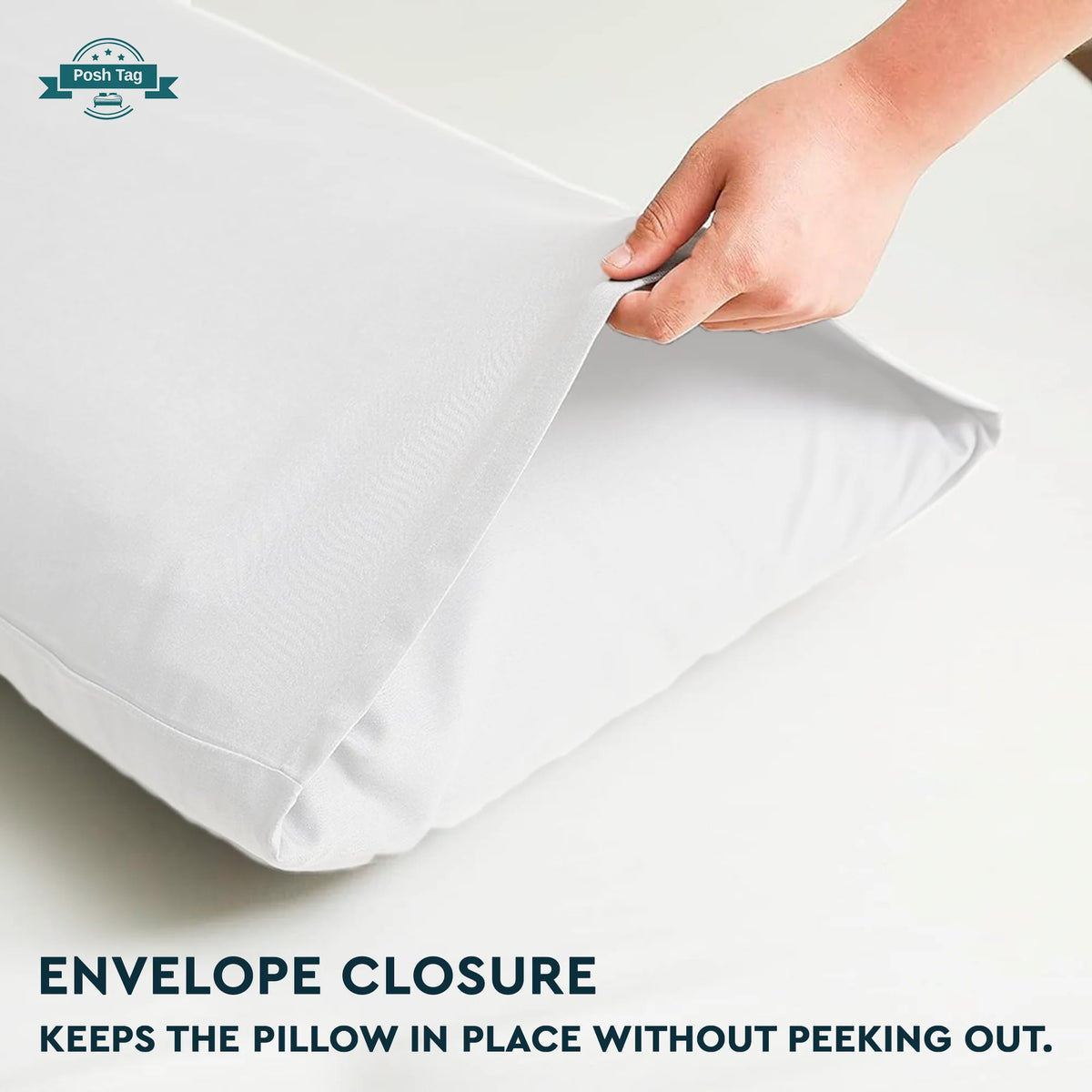 V shaped pillowcase envelope closure keeping the pillow fully covered