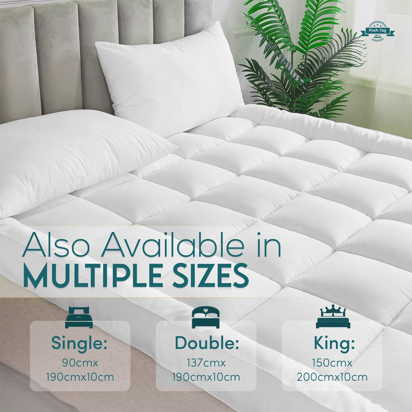 Thick Mattress Topper | Single, Double, King & Super King Sizes | Posh Tag