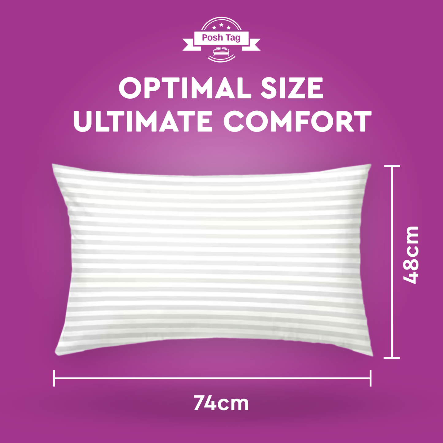 Posh Tag Stripe Pillows 74cm x 48cm, Hotel Quality, Comfortable & Breathable Bed Pillows, Hollow Fiber Filled Anti-Allergic Back Support Hypoallergenic Pillow