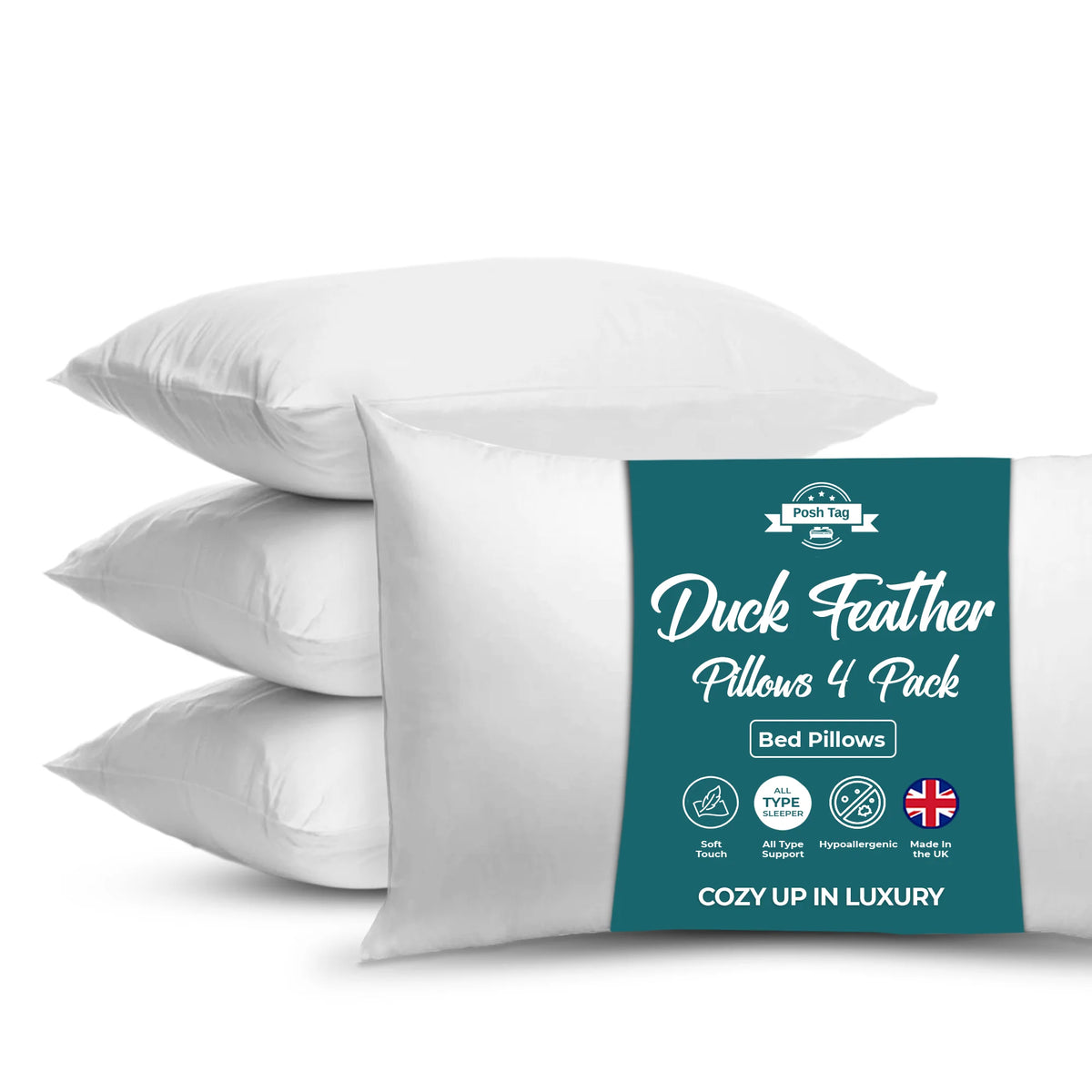 Pack of 4 duck feather pillows, one of the best feather pillows for side sleepers
