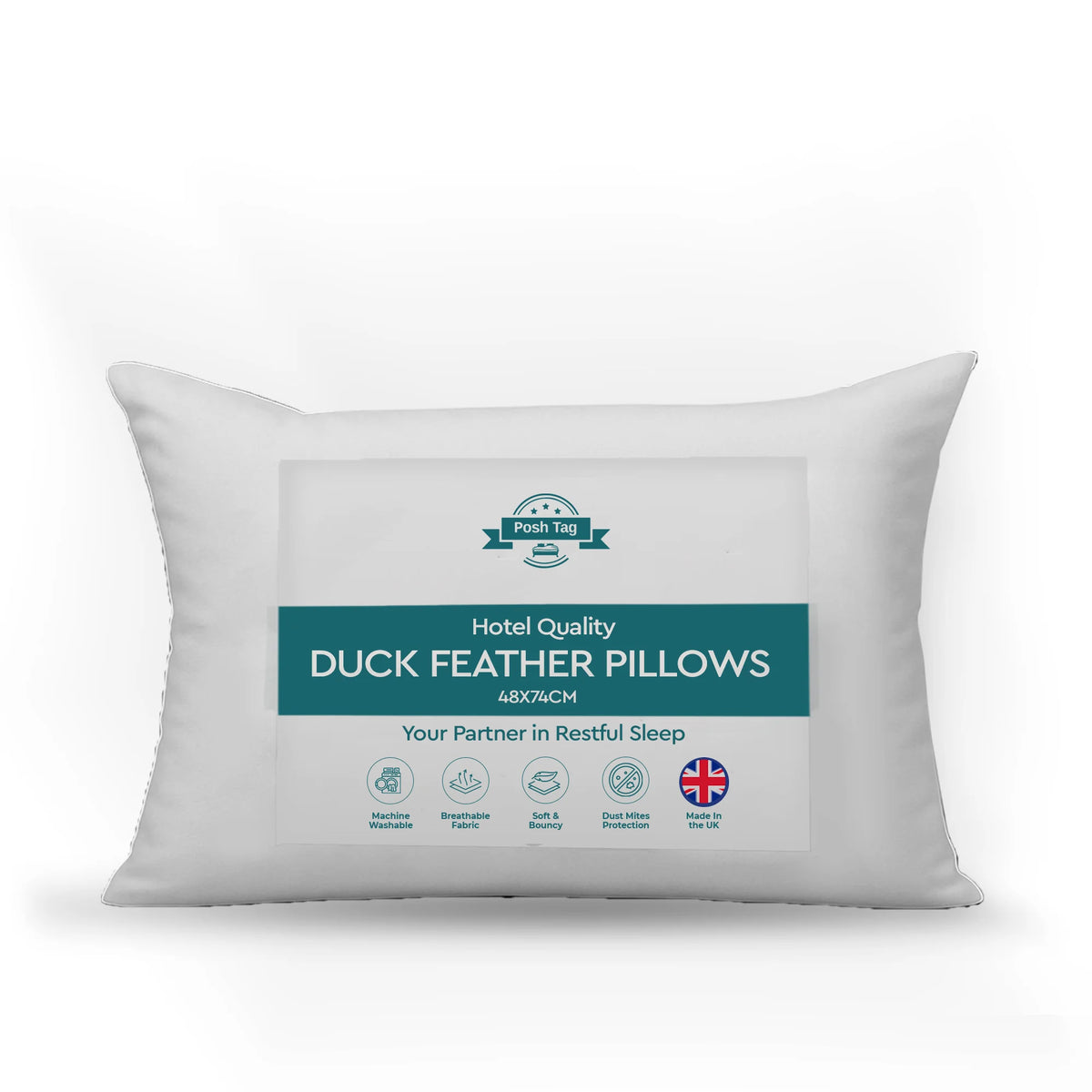 Luxury hotel quality down pillow with piped edge, made in Rochdale