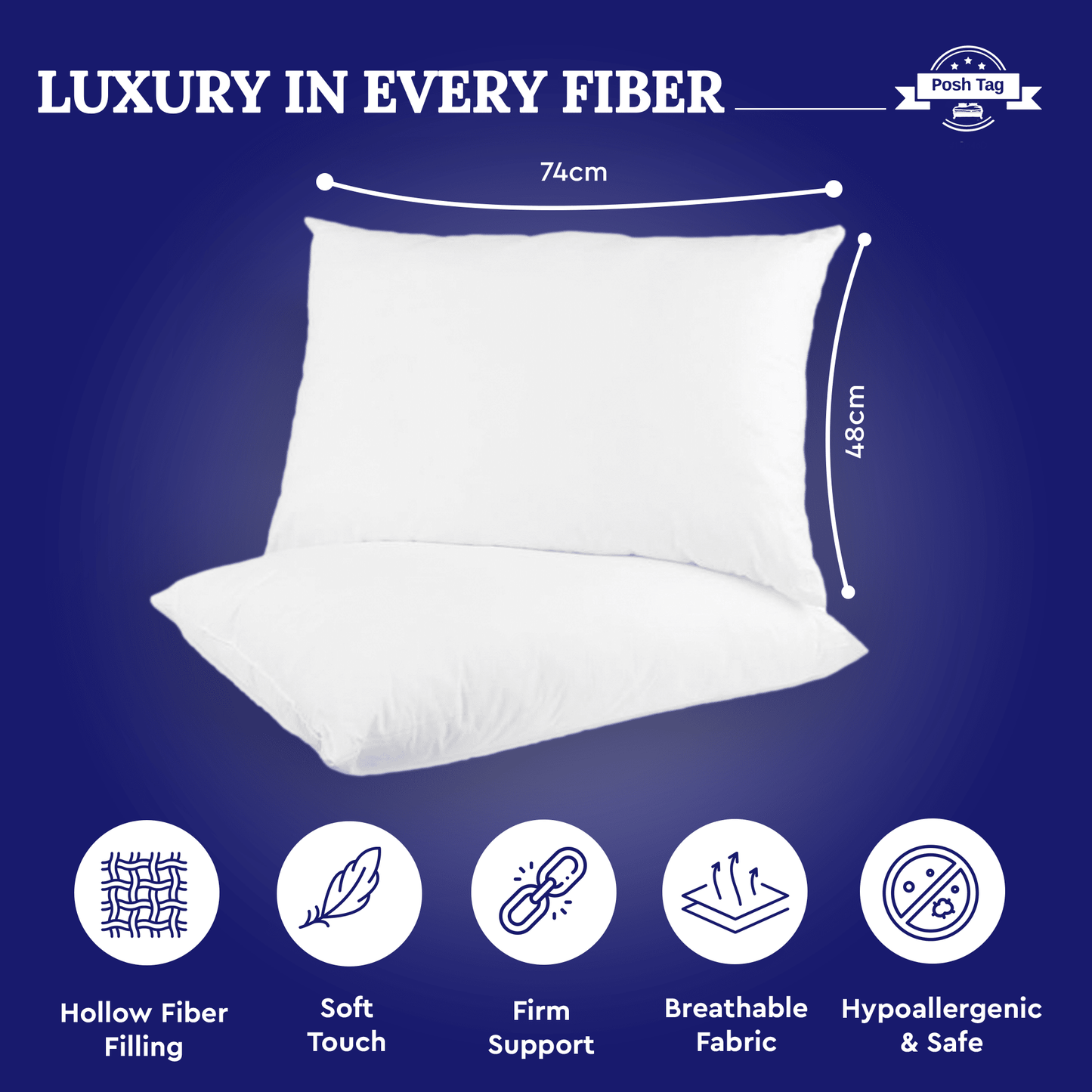 Posh Tag Hotel Pillows 74 x 48cm - Posh Tag