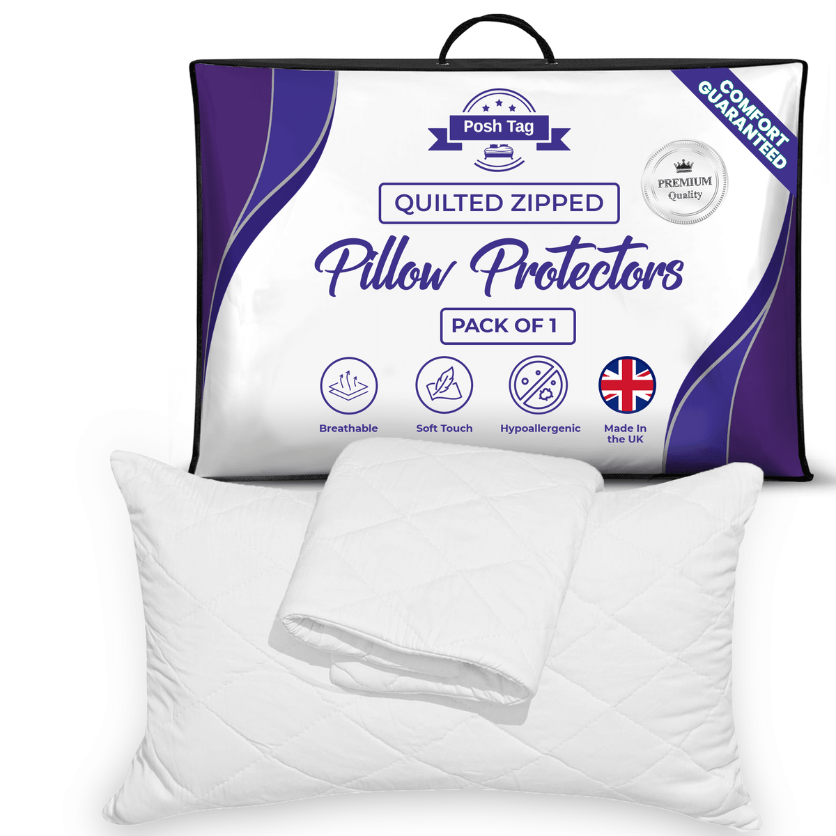 Posh Tag Pillow Cases, Quilted 50 x75 cm Zippered Pillow Protectors, Soft & Breathable Microfiber Quilted Pillow cases, Hypoallergenic - Posh Tag