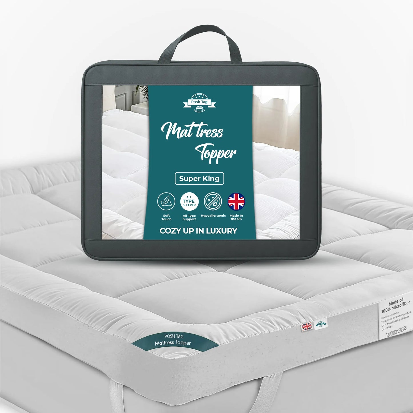Thick Mattress Topper | Single, Double, King & Super King Sizes | Posh Tag