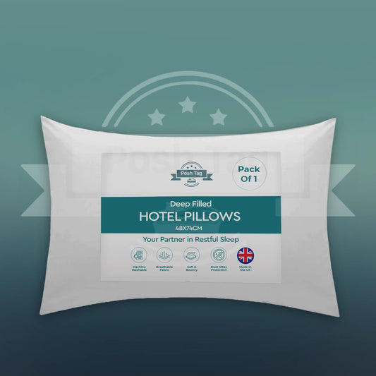 Posh Tag deep filled hotel pillow pack of 1, 74 x 48cm, made in the UK