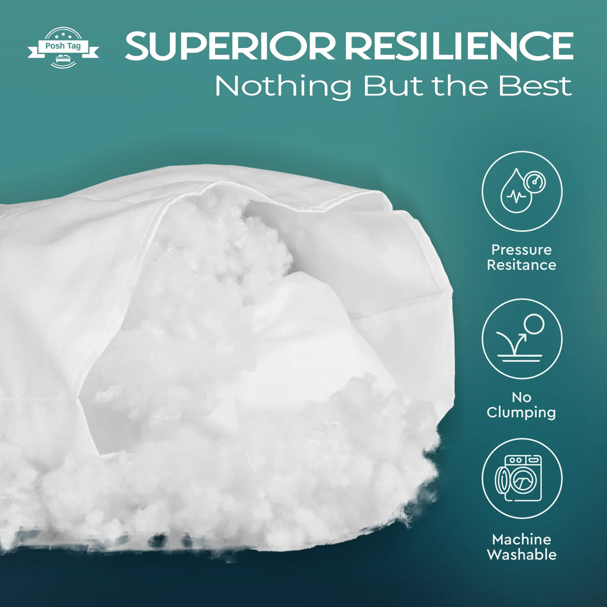 Carded hollowfibre polyester filling showing pressure resistance, no clumping and machine washability