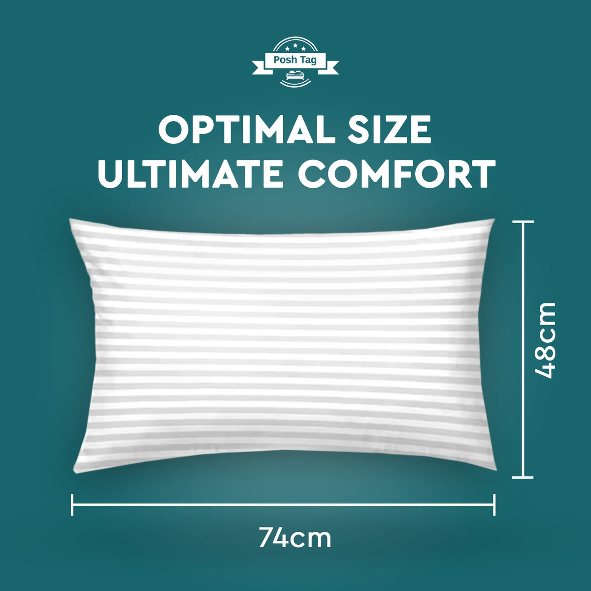 Stripe pillow size diagram showing 74cm by 48cm dimensions