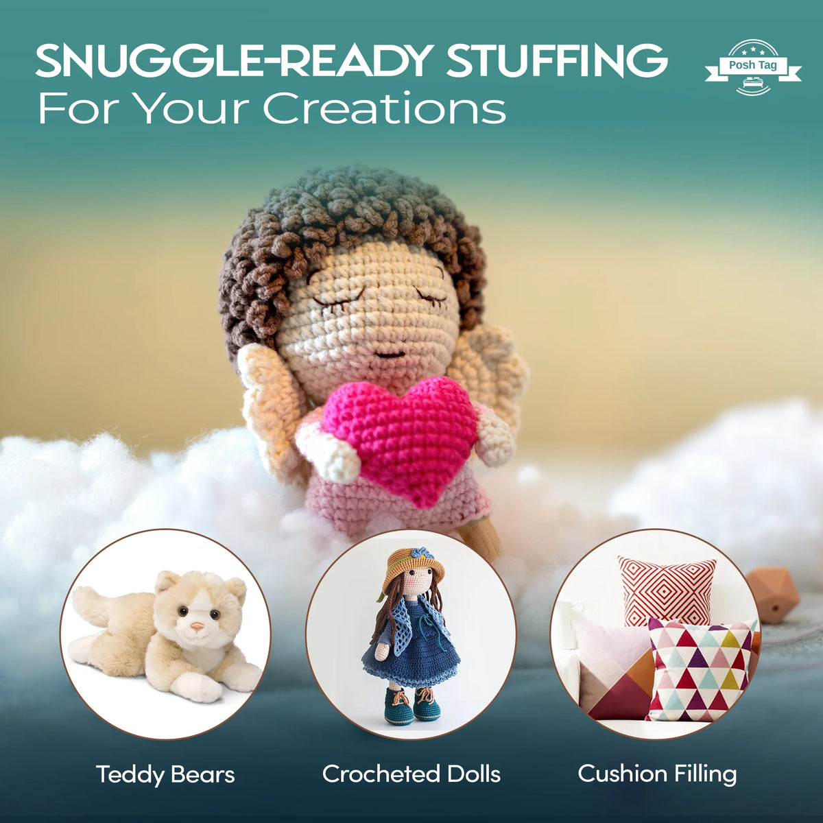 Hollowfibre toy stuffing for teddy bears, crocheted amigurumi dolls and cushion filling