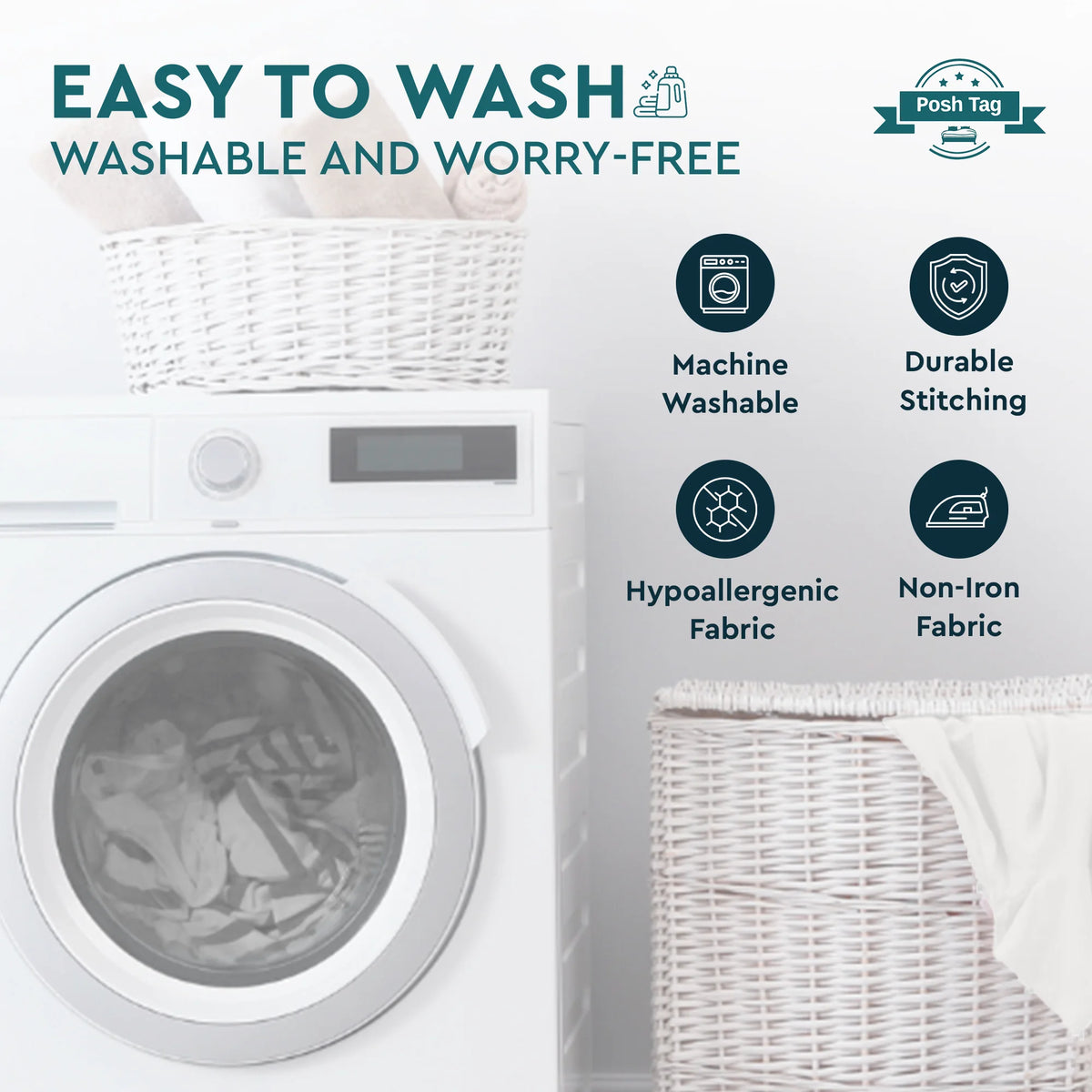 V shaped pillow care guide - machine washable, durable stitching, hypoallergenic, non-iron
