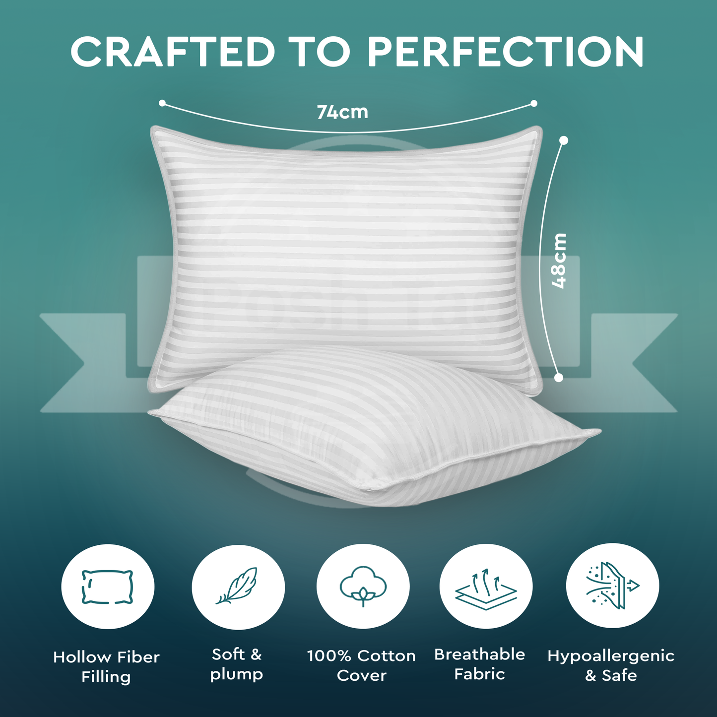 Pack of 2 Stripe Hotel Quality Bed Pillows – Original Down Alternative Pillows for Sleeping, Soft Support for Back, Stomach & Side Sleepers