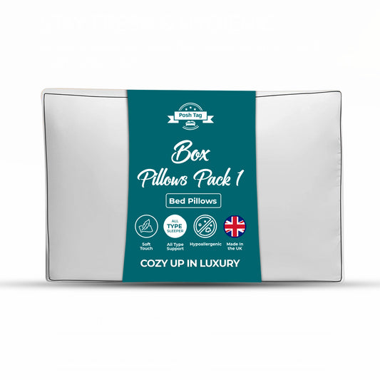 Posh Tag Box Pillows 74 x 48cm — 8cm Box Edge, Hotel Quality, Hypoallergenic Hollowfibre, Made in UK