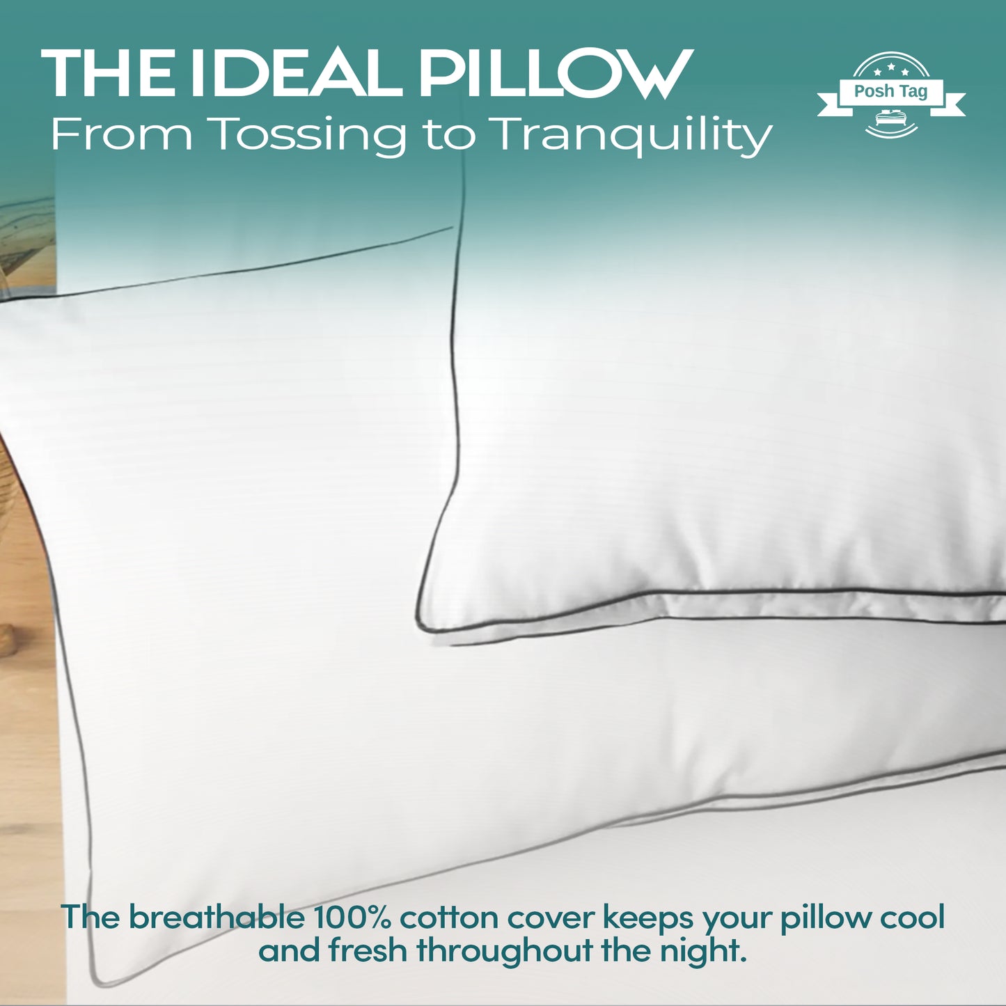 Posh Tag Box Pillows 74 x 48cm — 8cm Box Edge, Hotel Quality, Hypoallergenic Hollowfibre, Made in UK