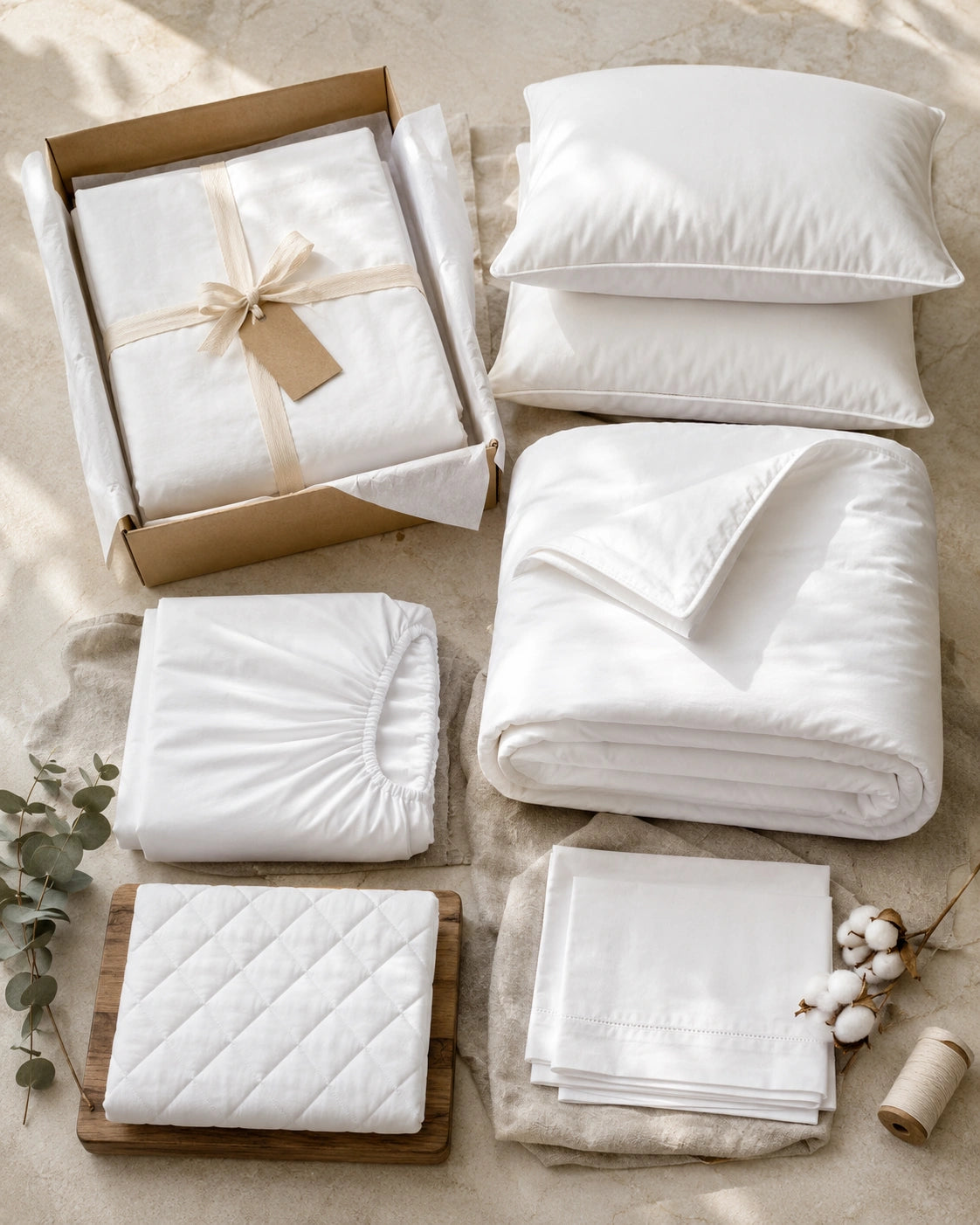 Folded premium bedding with a price tag