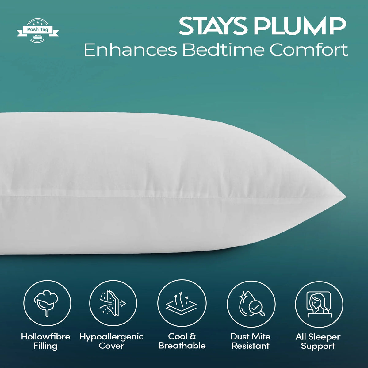 Bolster pillow that stays plump, with hollowfibre filling and hypoallergenic cover