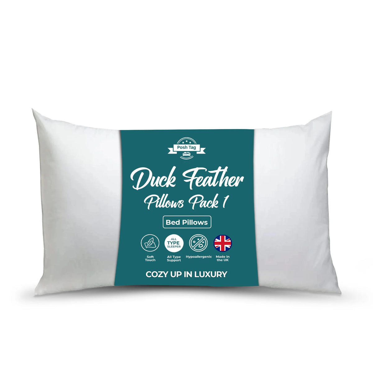 Single duck feather pillow, pack of 1, by Posh Tag