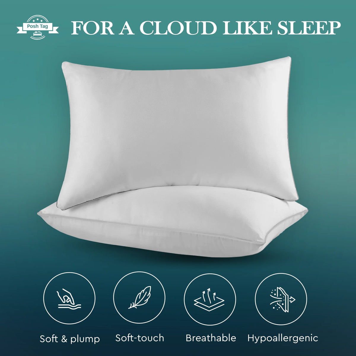 Soft duck feather pillows giving a cloud-like sleep, made in the UK by Posh Tag