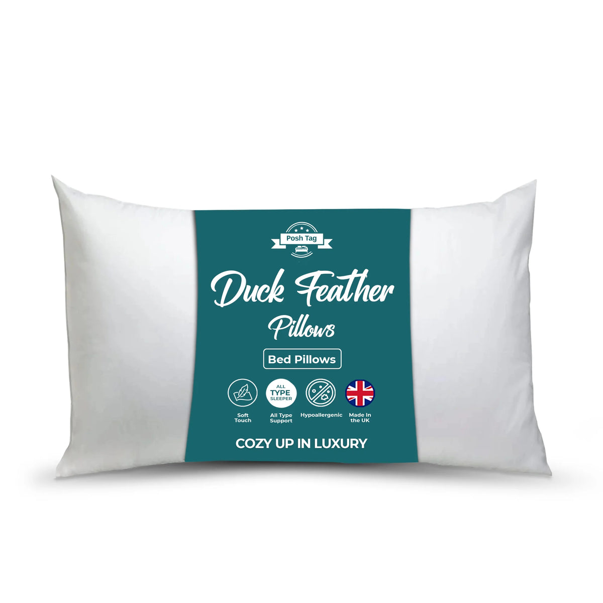 Hypoallergenic duck feather pillow with tightly woven anti-allergy microfibre casing
