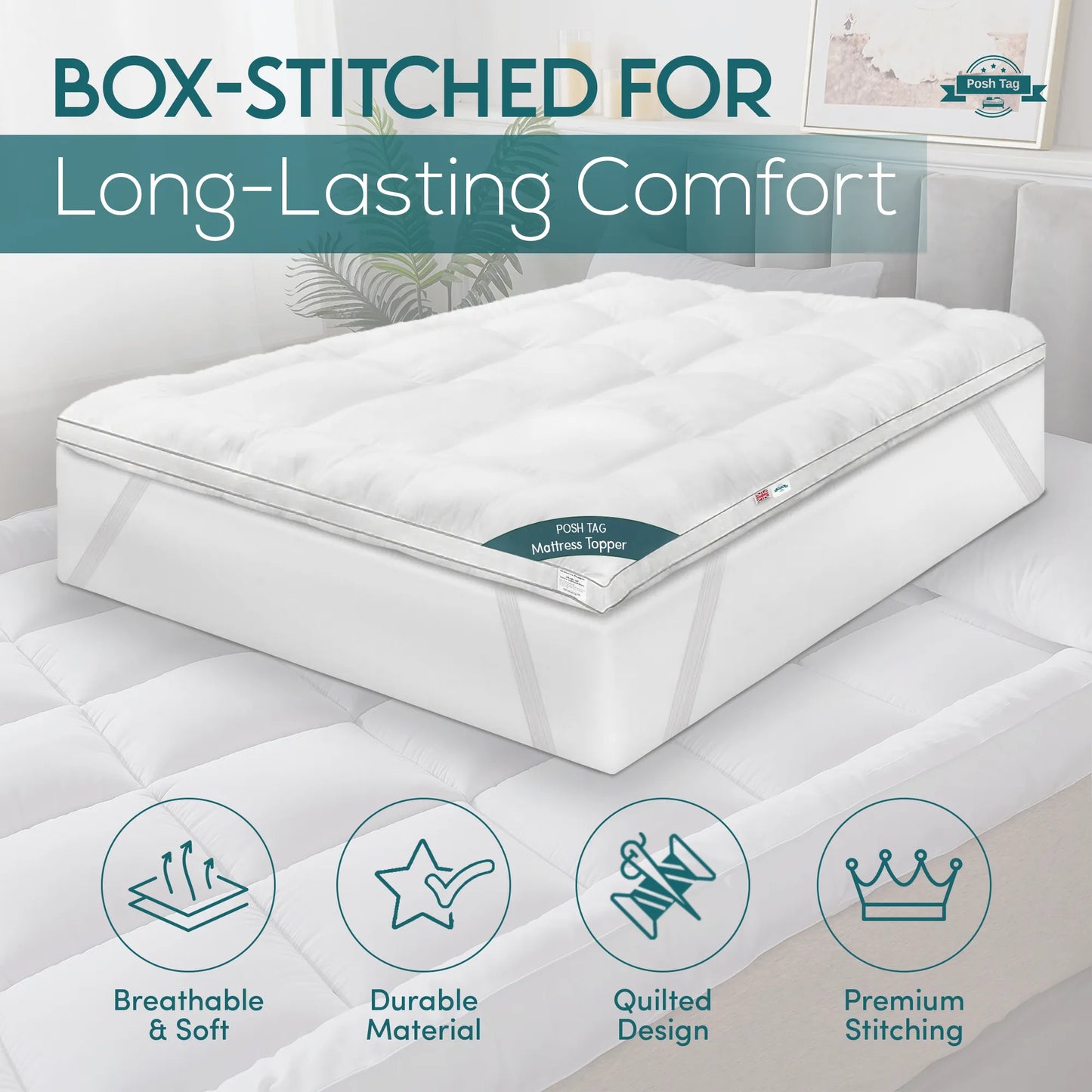 Thick Mattress Topper | Single, Double, King & Super King Sizes | Posh Tag