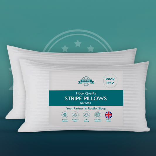 Pack of 2 Stripe Hotel Quality Bed Pillows – Original Down Alternative Pillows for Sleeping, Soft Support for Back, Stomach & Side Sleepers