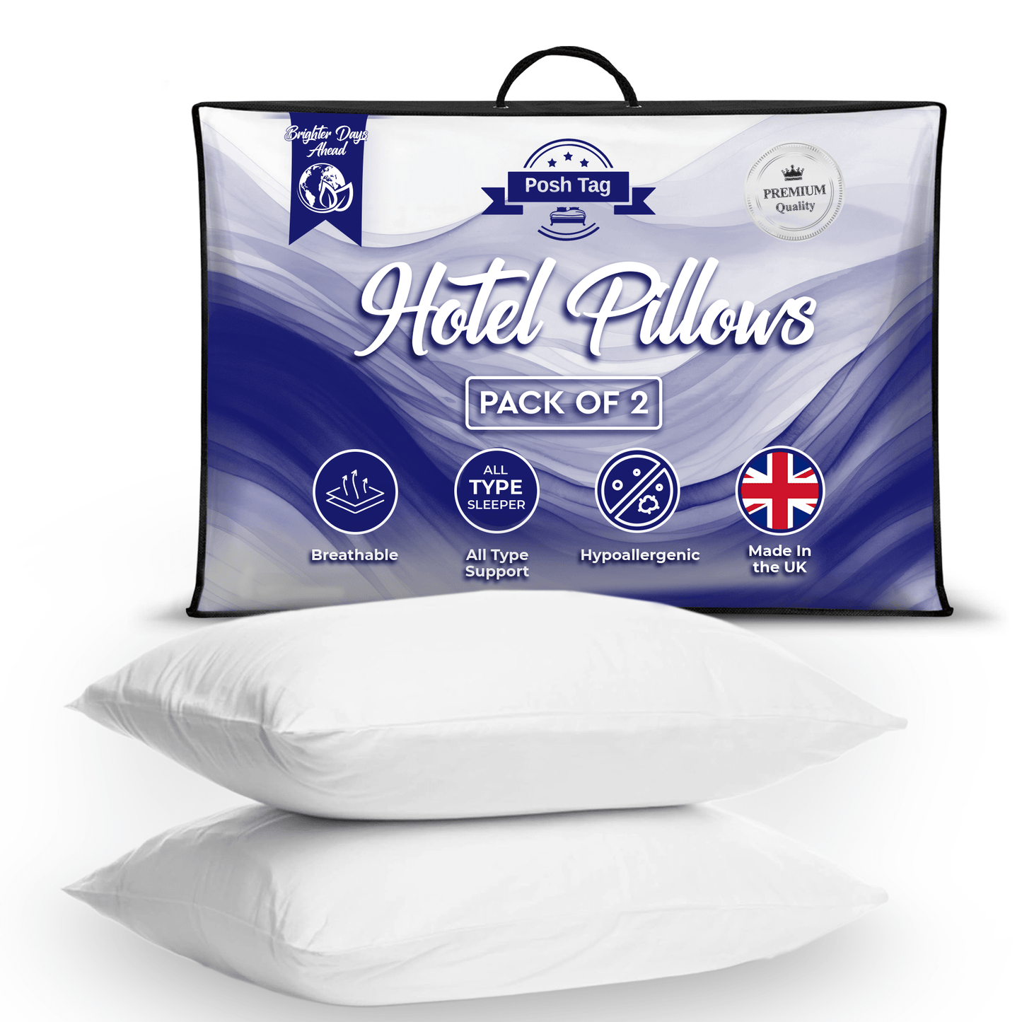 Posh Tag Hotel Pillows 74 x 48cm - Posh Tag