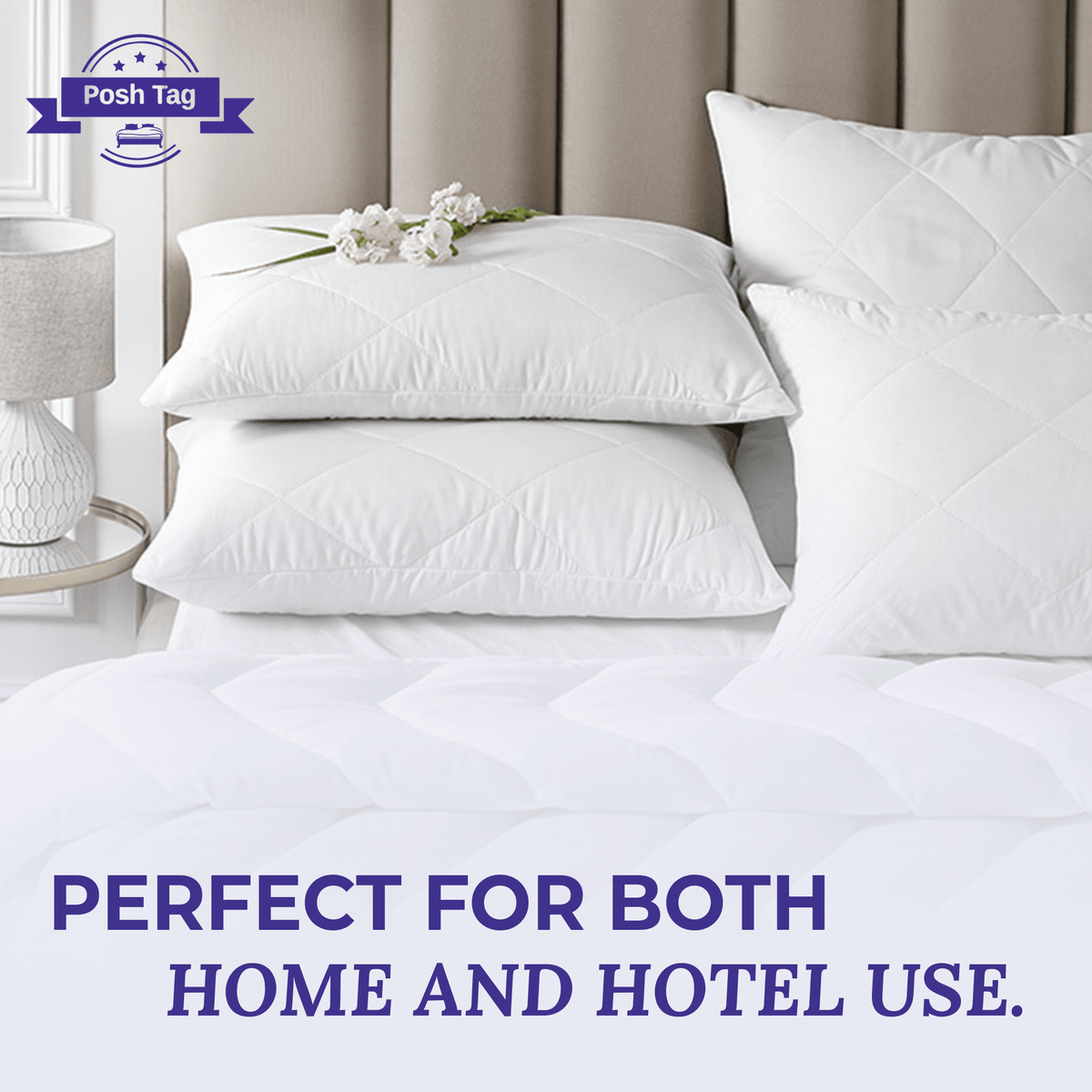 Posh Tag Pillow Cases, Quilted 50 x75 cm Zippered Pillow Protectors, Soft & Breathable Microfiber Quilted Pillow cases, Hypoallergenic - Posh Tag