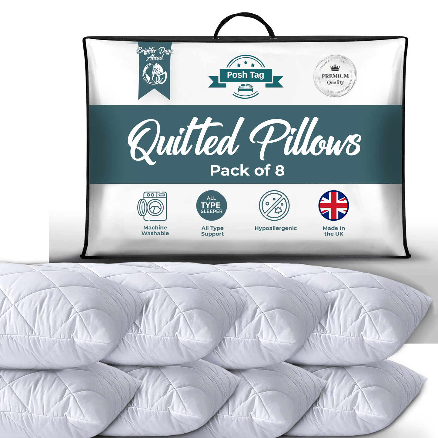 Posh Tag Quilted Pillows 48cm x 74cm Hotel Pillows Non Allergenic Soft Pillows For Sleeping, Hypoallergenic, Back and Down Support Alternative, Bed Pillows Hollow Fiber Filled Pillows - Posh Tag