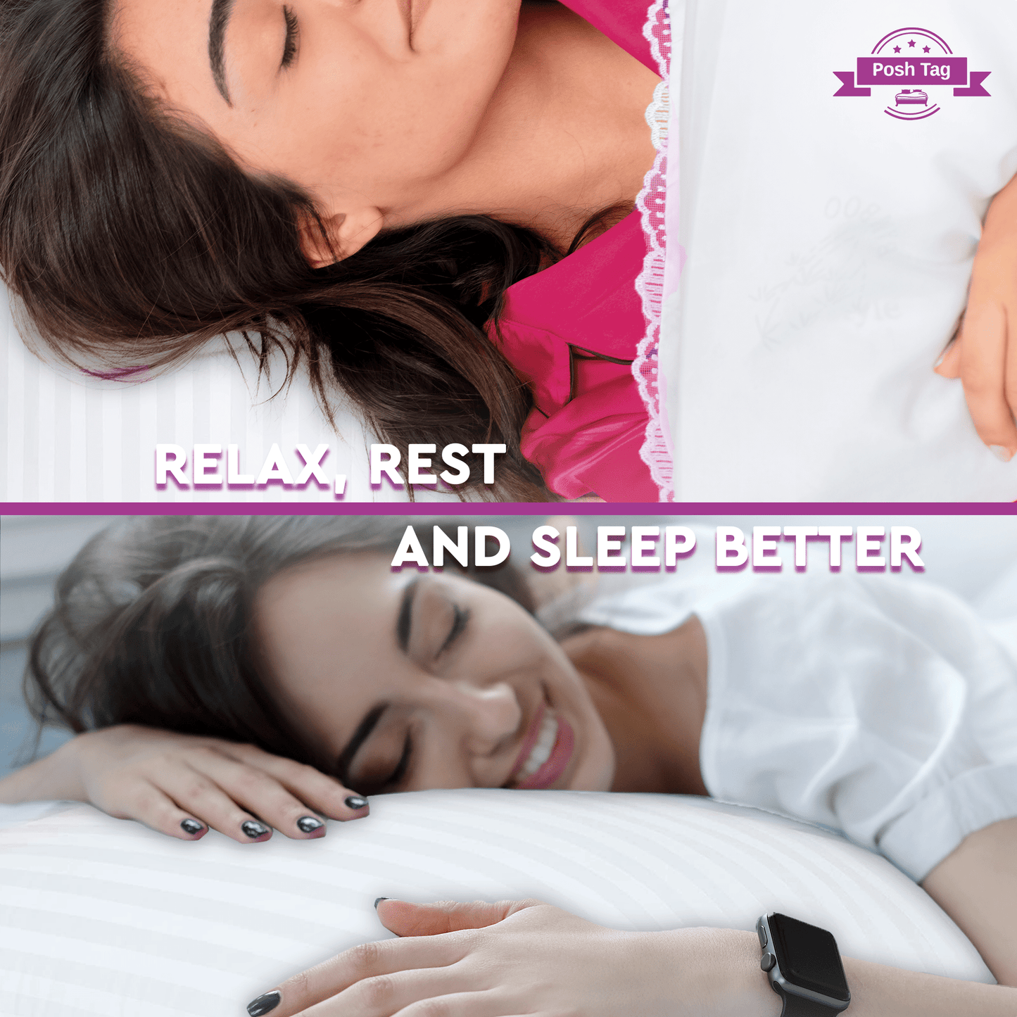 Posh Tag Stripe Pillows 74cm x 48cm, Hotel Quality, Comfortable & Breathable Bed Pillows, Hollow Fiber Filled Anti-Allergic Back Support Hypoallergenic Pillow - Posh Tag