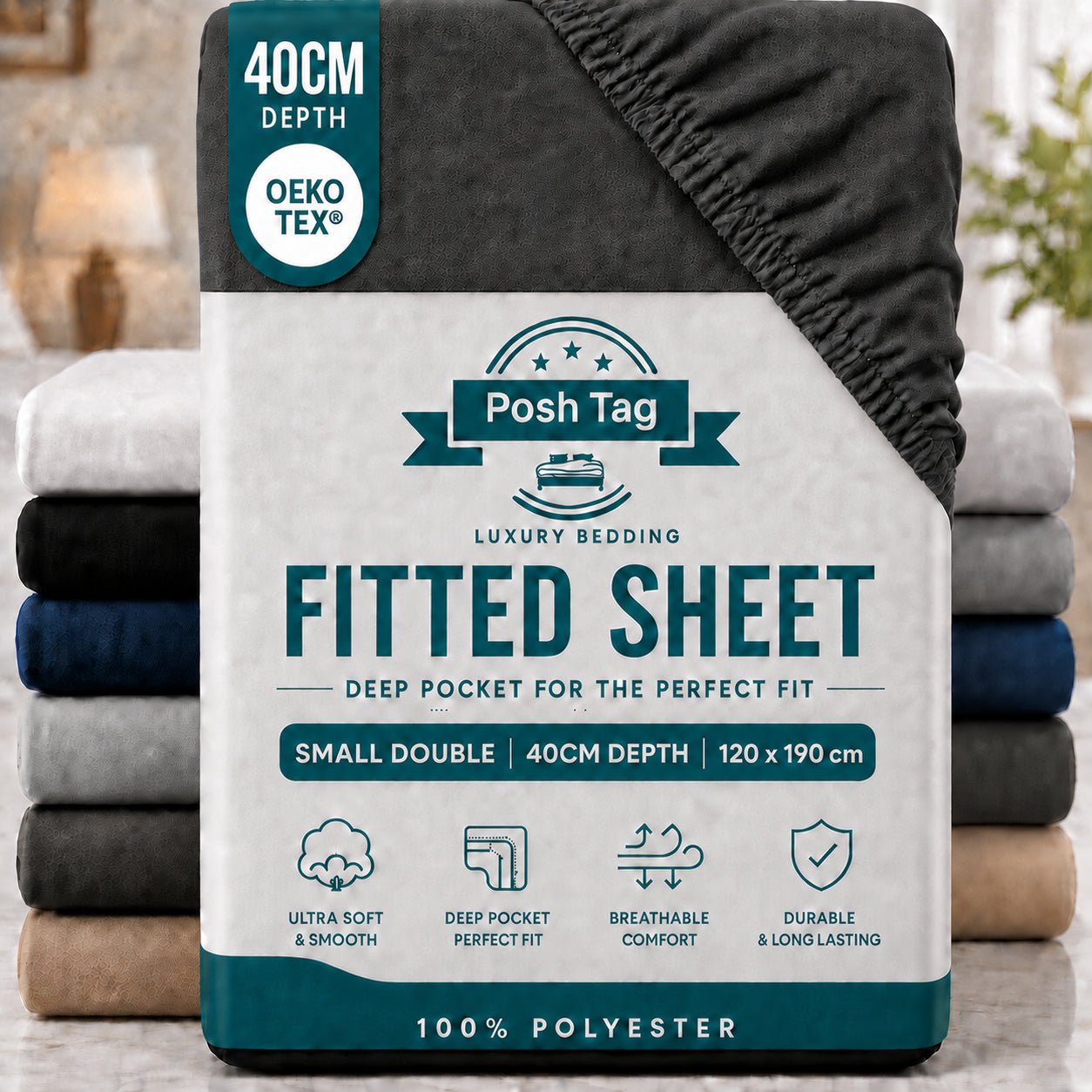 Small Double Fitted Sheet in Charcoal, 120 x 190cm, extra deep 40cm — Posh Tag