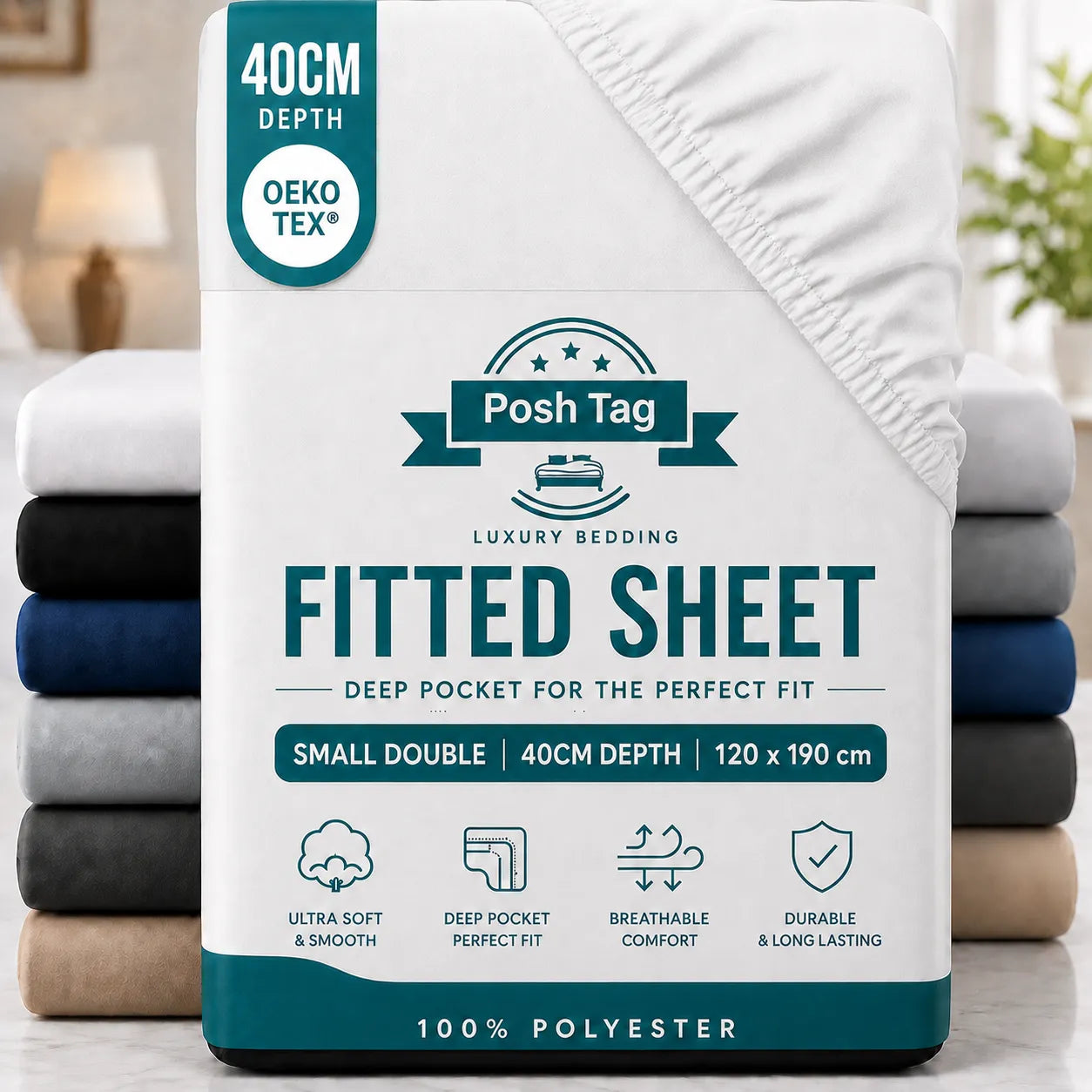 Small Double Fitted Sheet in White, 120 x 190cm, extra deep 40cm — Posh Tag